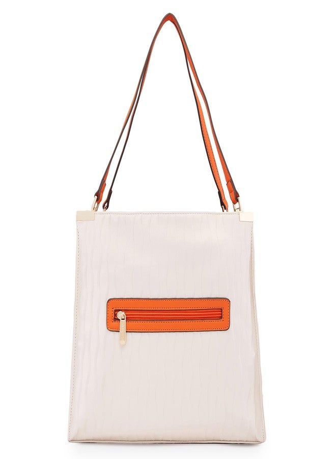 Caprese Shyla Hobo Bag, Cream-Large | Self Designed Shoulder Bag for Women with Easy Front Access Pocket | Secure Top Zip | Perfect for Casual & Daily Use - Image 2